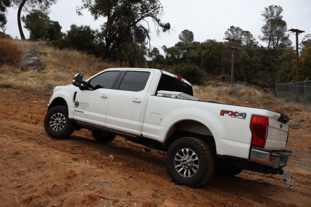 Substation Solutions work truck in the field at a substation site
